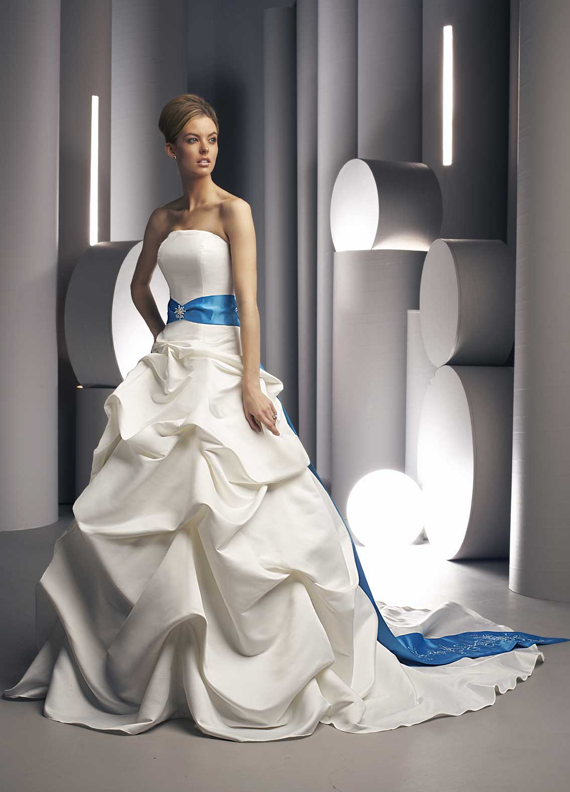 White Wedding Gown with blue sash.